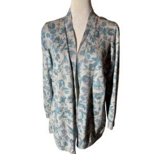 L.L. Bean Blue & Gray. Floral Women's Open Front Cardigan